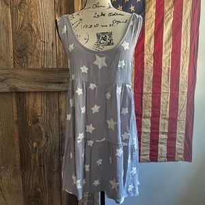 Grey linen tank dress with white stars.